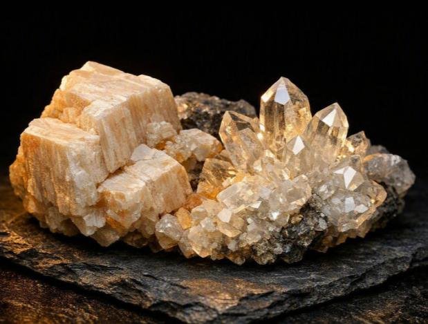 Feldspar and quartz mineral specimen